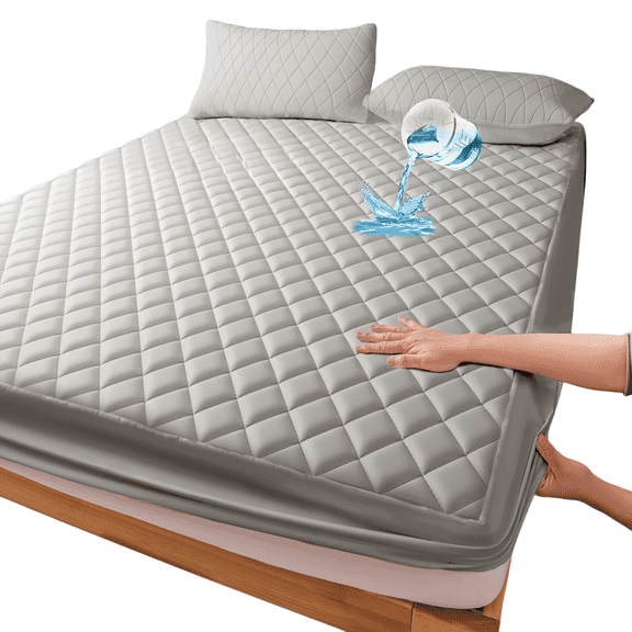 OKG Fitted Mattress Protector, Waterproof Quilted Deep Pocket, Gray Full