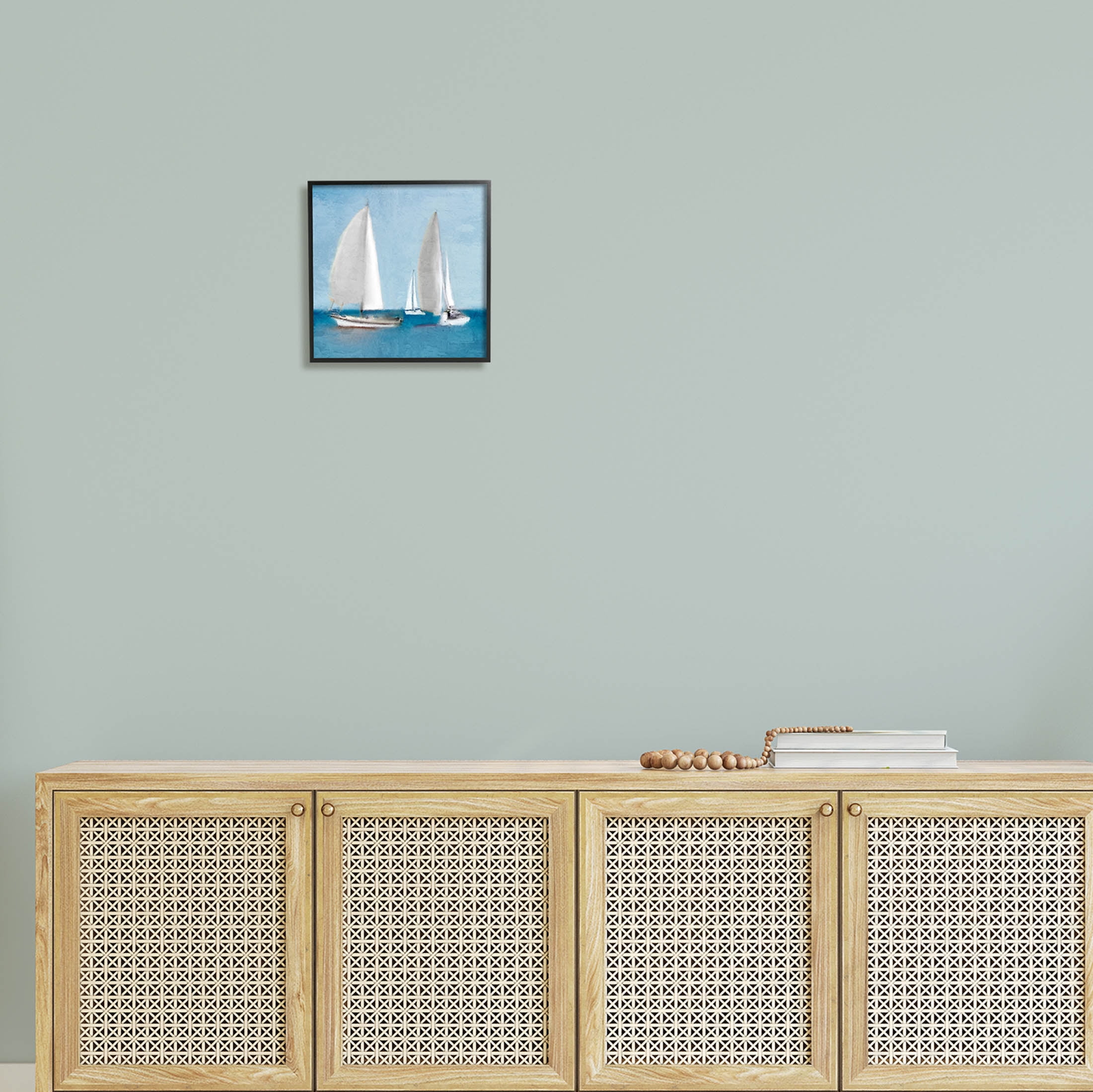 Stupell Industries Sailboats Drifting Nautical Ocean Scene Graphic Art Black Framed Art Print Wall Art, Design by Kim Allen