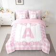 thumbnail image 2 of jejeloiu Pink Bowknot 7-Piece Twin Bedding Sets,Letter A Monogrammed Bedding Comforter Set For Girls Kids Reversible, 2 of 8