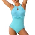 thumbnail image 1 of TOWED22 Women One Piece Swimsuit High Neck Plunge Ruched Tummy Control Bathing Suit(Sky Blue,S), 1 of 4