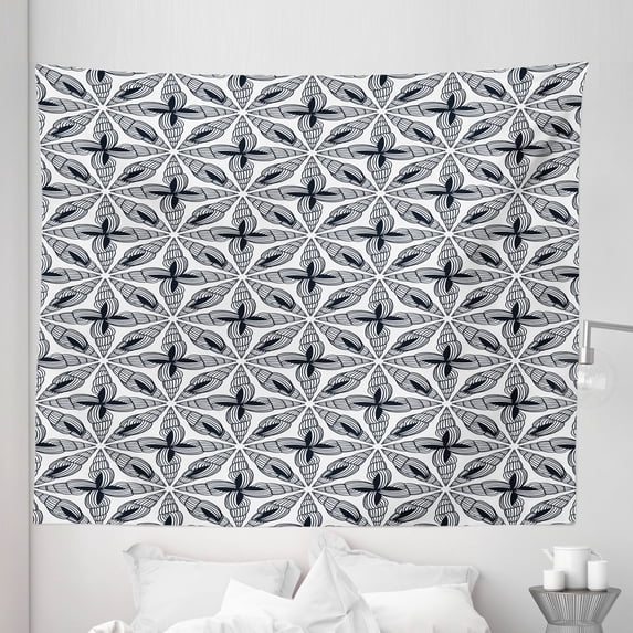 Shells Tapestry, Turret Snail Coverage Formed a Floral Pattern Beauty of Nature Art, Fabric Wall Hanging Decor for Bedroom Living Room Dorm, 5 Sizes, White and Charcoal Grey, by Ambesonne
