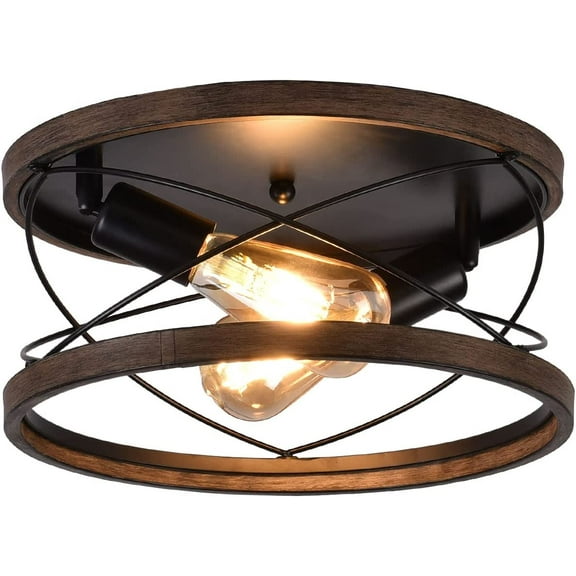 Miumaeov Ceiling Light Fixture Flush Mount Pendant Lamp Chandelier Black Metal Wood Light