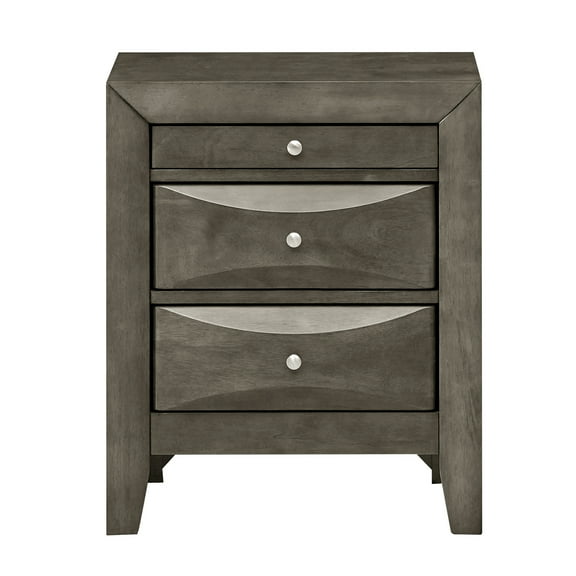 HomeStock Rustic Recluse Gray Nightstand, 28" H x 17" W x 23" D - Fully Assembled, 3 Drawers with English Dovetail Construction, Wood Veneer, Metal Guides