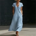 thumbnail image 2 of HVOBTTY Summer Women's Short Sleeve Maxi A-Line Dress Structure V Neck Casual Stylish Daily Attire, 2 of 5