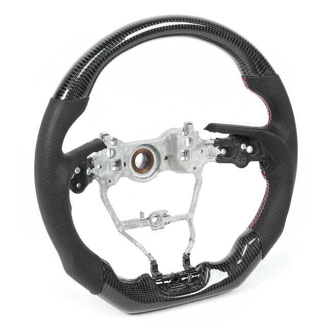 Volante Volante De Fibra De Carbono Cuero Preperforado De Napa Costuras Rojas Y Blancas Apto Para RAV‑4 Auris 18‑20