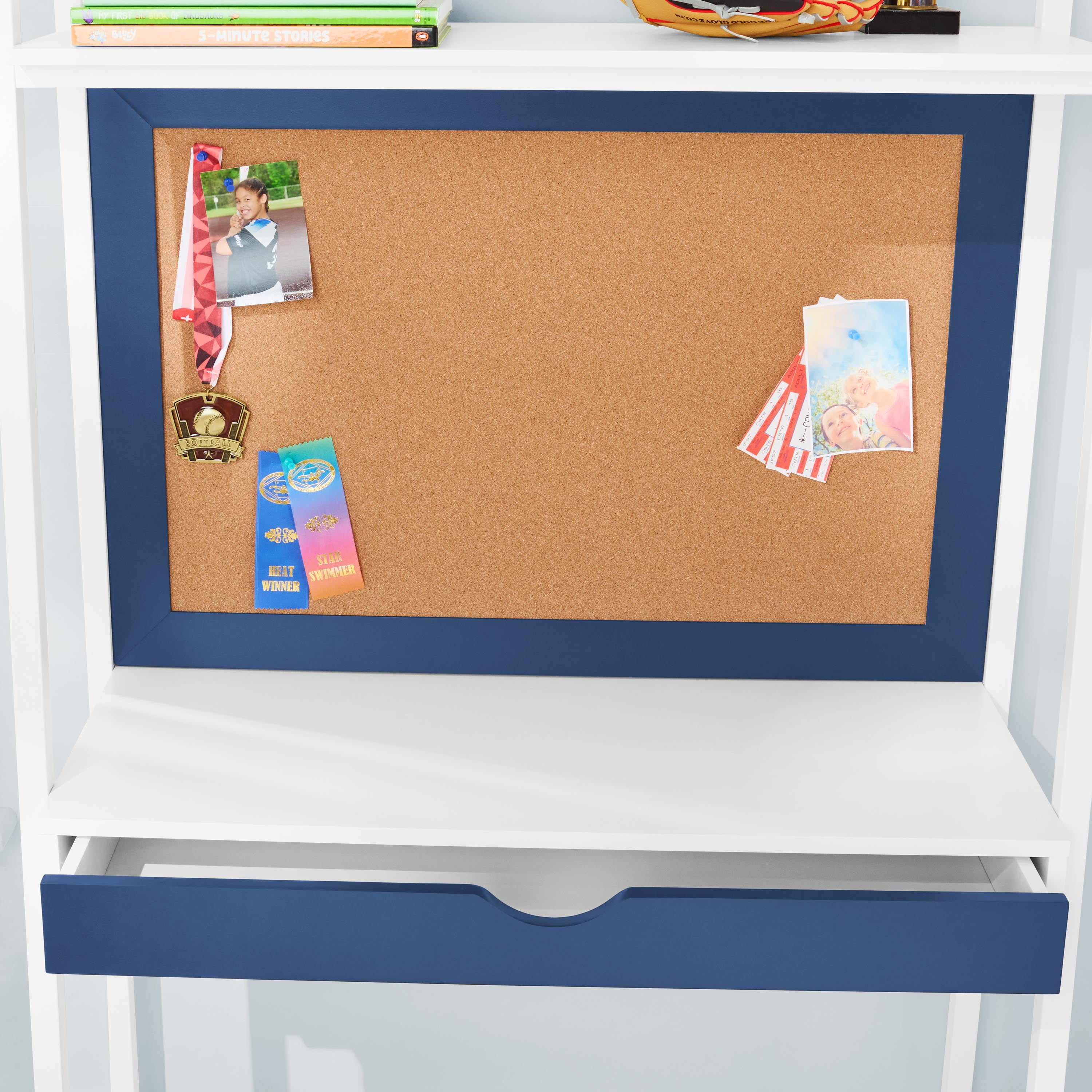 BYO Kids Ladder Desk with Bulletin Board, Navy Blue/White