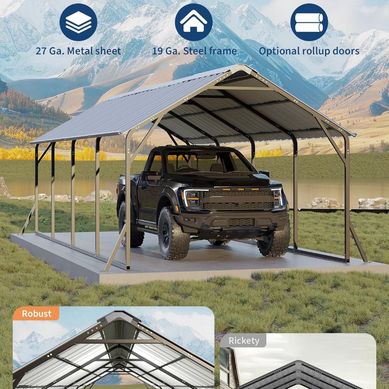 Riedhoff Metal Carport with Vertical Roof, 11 x 20 x 9 ft, Heavy Duty Steel, Gray
