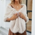 thumbnail image 4 of XMMSWDLA Faux Fur Shawl Wrap for Wedding Women Shrug Bridal Stole Winter Cover Up Bridesmaids Cape Beige Womens Shawl, 4 of 7