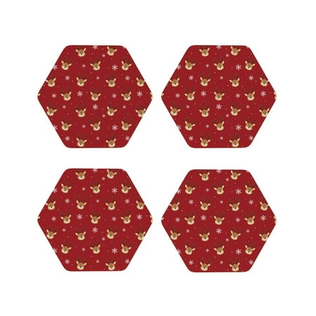 

Tideii Reindeer Faces Festive Red for Leather Coasters 4 Pieces Anti-fouling and Anti-scalding Decorative Coasters Suitable for Restaurants Kitchens Coffee Shops-Hexagon