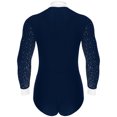 thumbnail image 2 of TiaoBug Men's Shiny Rhinestones Latin Ballroom Dance Leotard Color Block Long Sleeve Shirts with Bowtie Navy Blue L, 2 of 5