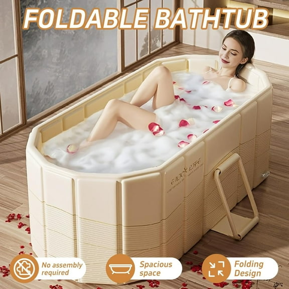 Foldable Bathtub for Adult, 59" Portable Bathtub Insulated Ice Bath Tub, Foldable Ice Bath Tub Hot Bathtub without Cover, for Outdoor Indoor Shower Stall
