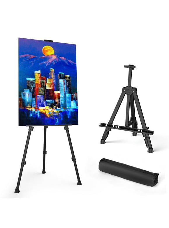 Art Painting Display Easel Stand - Portable Adjustable Metal Tripod Artist Easel with Bag, Height from 17" to 59", Extra Sturdy for Table-Top/Floor Painting, Drawing, and Displaying, Black