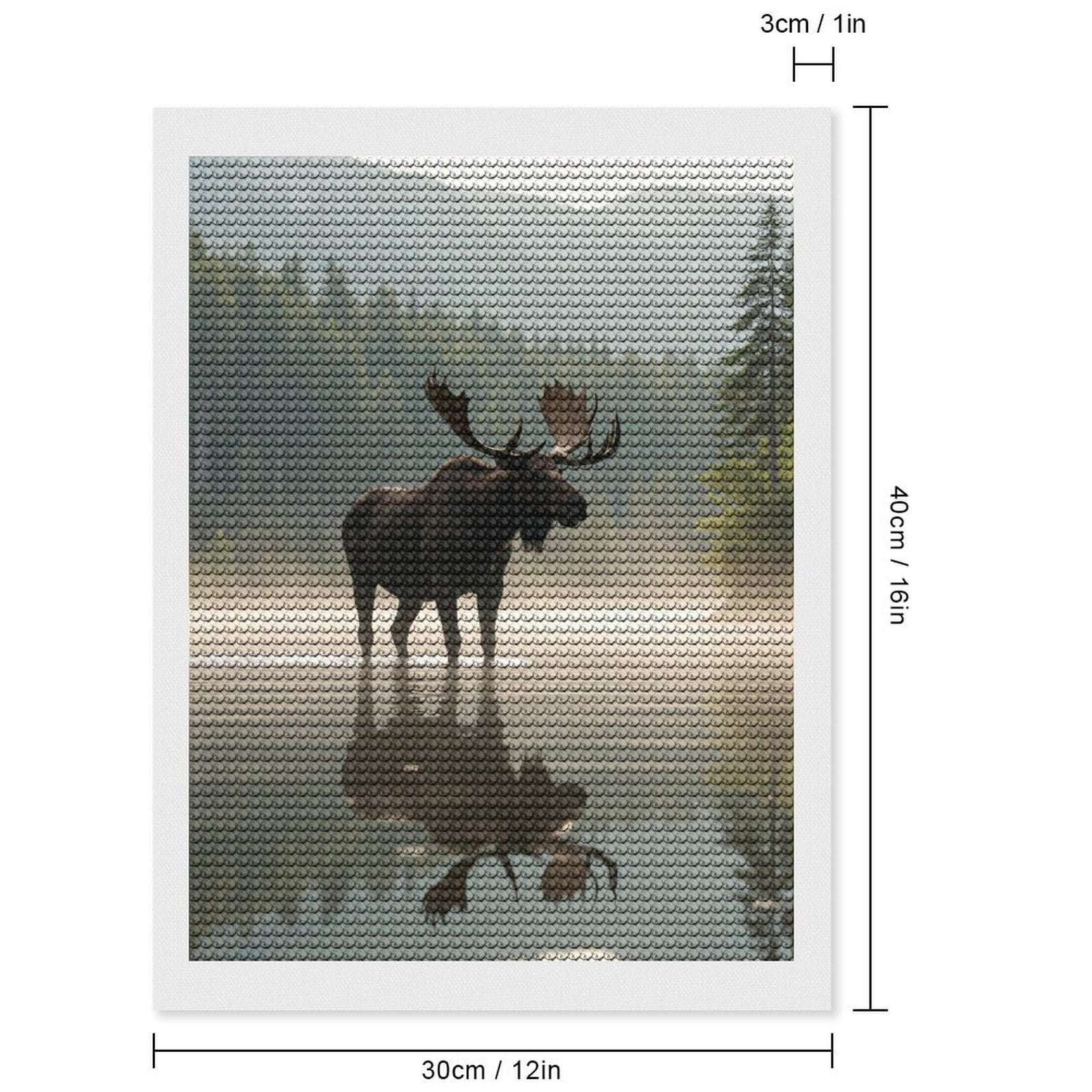 Diamond Art Kits for Adults, Moose Misty Forest Reflection 5D Diamond Painting Kits for Adults Beginners, DIY Full Drill Diamond Painting, Gem Art and Crafts 12x16