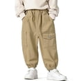 thumbnail image 5 of Jalioing Toddler Kids Cargo Pants Elastic Waist Plain Casual Pants Boys Girls Fashion Loose Wide Leg Pants with Pocket, 5 of 6