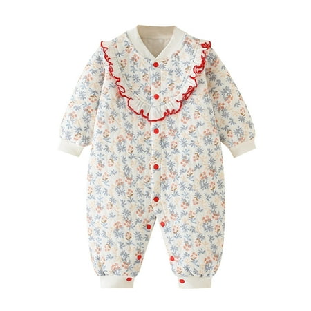 

Baby Jumpsuit Spring And Autumn Winter Warm Clip Cotton Autumn Clothes Baby Thick Crawling Suit Kids Bodysuit Boys Watermelon Red 6-9 Months