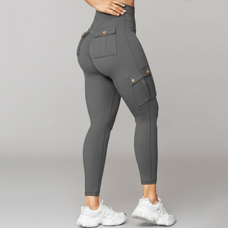 YYDGH Womens Scrunch Butt Leggings with Pockets High Waist Cargo Pants Work  Pants Gym Workout Leggings M