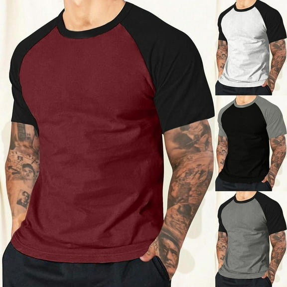 CFLVAEK Mens T Shirts Big and Tall Tshirt Comfy Short Sleeve Workout Tshirt Color Blocked Print Classic Pullover Tops Summer Casual Round Neck Tops Black XXL