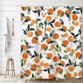 thumbnail image 2 of Water Color Peach Shower Curtain Round Citrus Pattern Design Colorful Grange Fresh Leaves Polyester Fabric With Hooks, 2 of 10