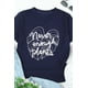 thumbnail image 3 of ABPHQTO Camiseta gráfica con cuello redondo y estampado de letras de hojas de palmera azul para mujer, 3 of 5