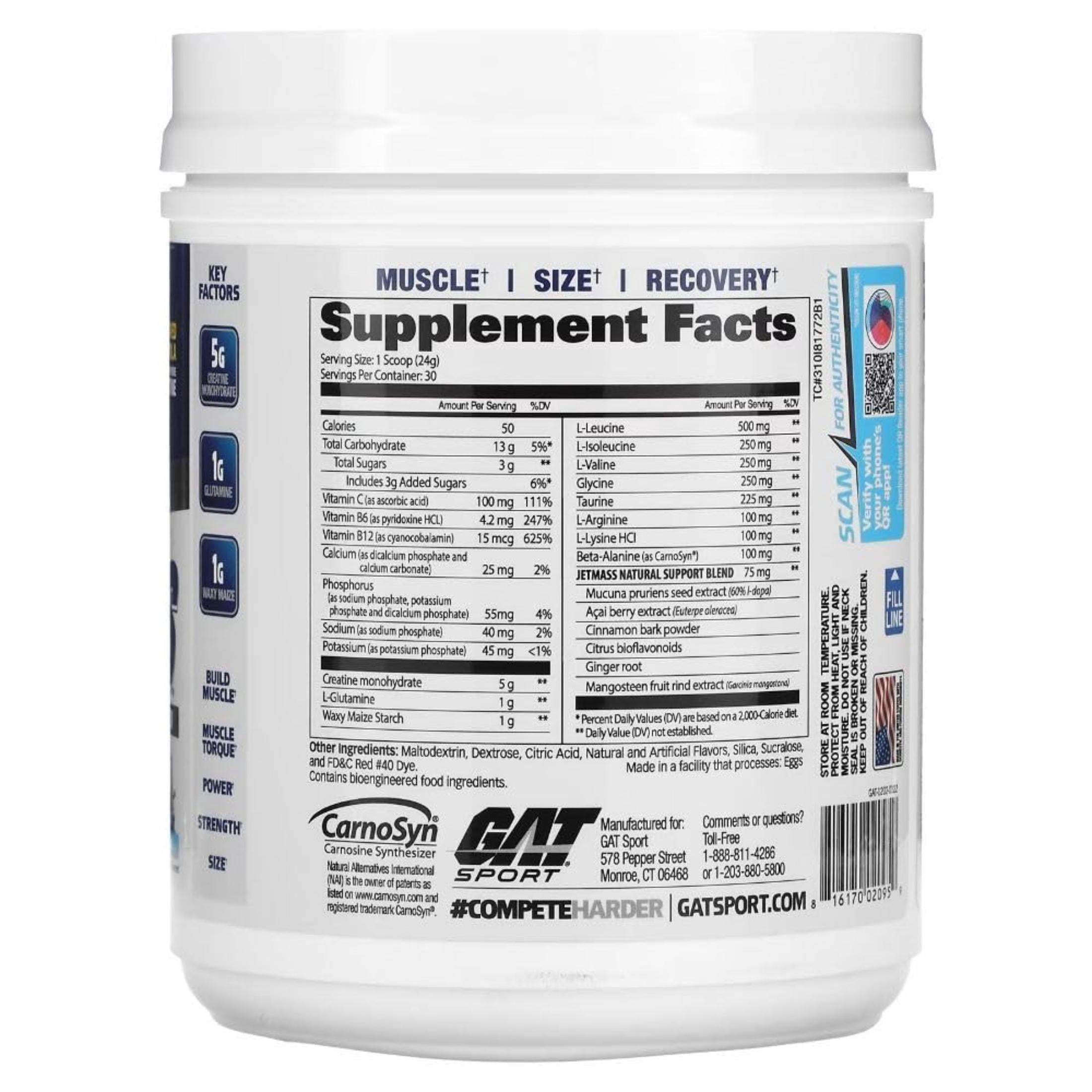 GAT SPORT JetMass Fact-Acting Volumizing Creatine System, 30 Servings (Tropical Ice)