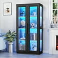thumbnail image 3 of BROTTAR 65" Curio Display Cabinet with Glass Doors, 3 Color Lights & Human body Sensor, Black, 3 of 9