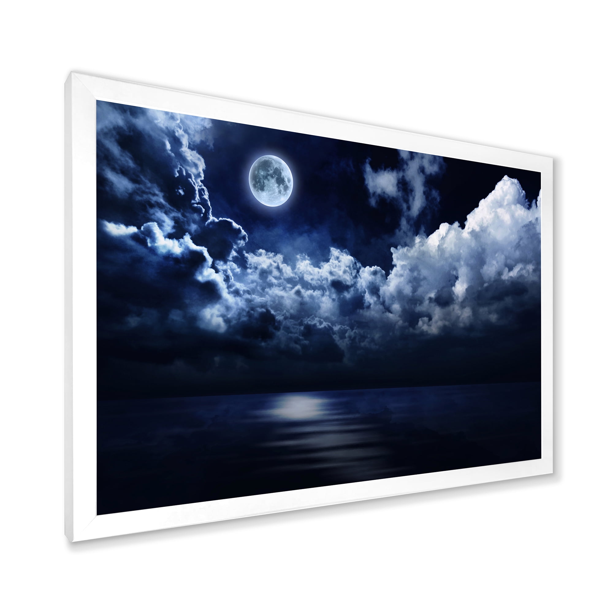 Designart 'Full Moon Night in Cloudy Sky' Modern Framed Art Print