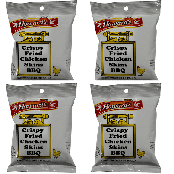 Howard's BBQ Crispy Fried Chicken Skins - Chicharrones de Pollo, 1.5oz, Pack of 4