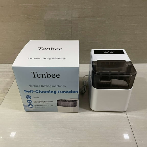 Tenbee Ice cube making machines,Countertop Ice Maker Machine with Handle, 26lbs Per Day, 9 Ice Cubes Ready in 6 Mins, Auto-Cleaning Portable Ice Maker with Basket and Scoop (White)