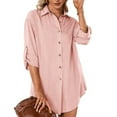 thumbnail image 3 of Defitshape Women's Long Sleeve Blouse Button Down Shirt Soft Tops Casual Work Summer Lightweight Pink Medium, 3 of 4