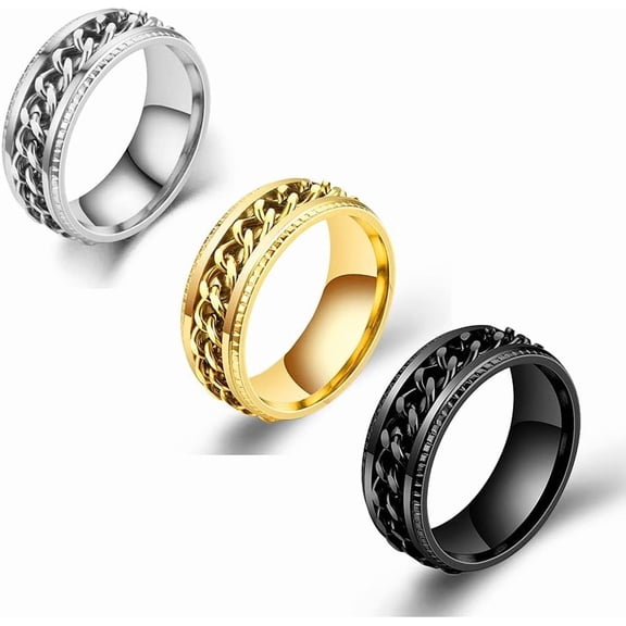 8mm Stainless Steel Anti Anxiety Spinner Ring Fidget Biker Grooved Edge Band Stress Roller for Men Women Couple Relief Wedding Engagement Jewelry