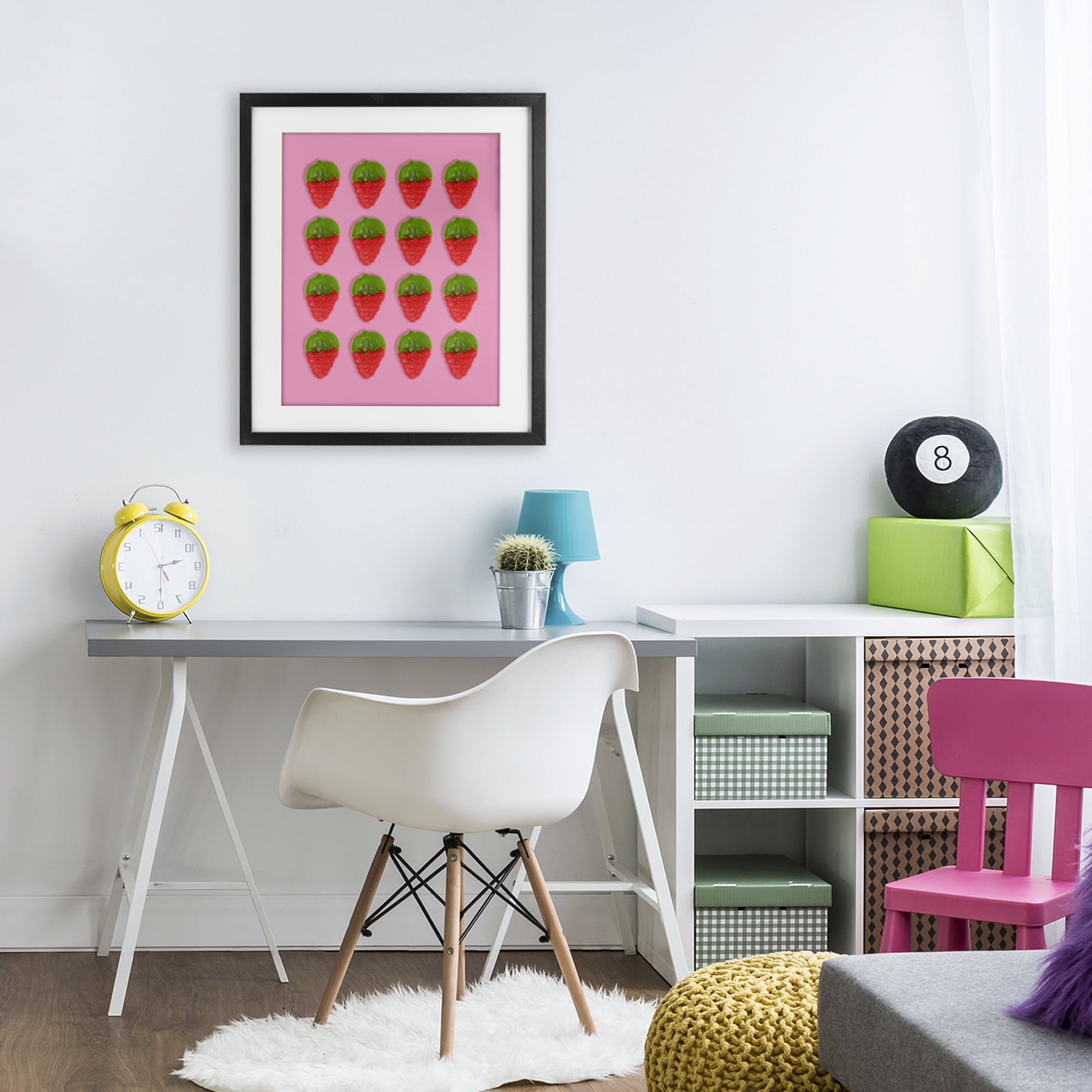 Stupell Industries Gummy Strawberry Candy Pattern Black Framed Print Under Glass, design by LISH Creative