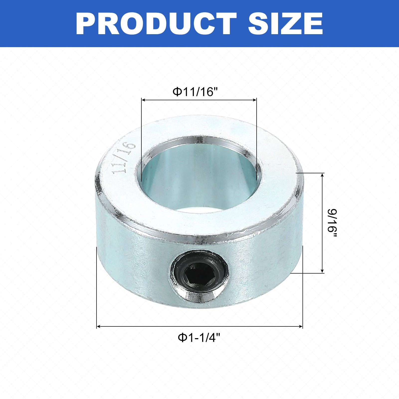 8pcs Set Screw Collars 11/16" Bore Carbon Steel Shaft Collars, 1-1/4" OD, 9/16" Width Lock Axle Collar Clamp