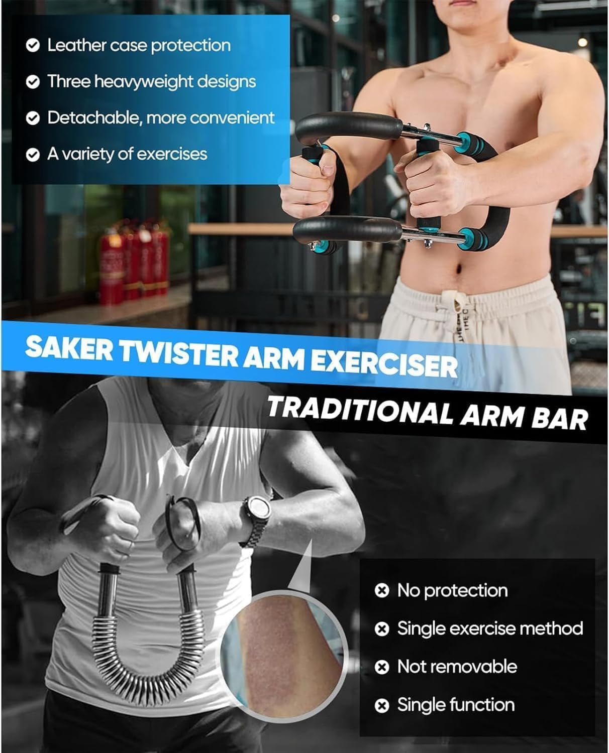 Saker Twister Arm Trainer, 40-100lb Adjustable Chest Workout Equipment, Arm Trainer, Twister Arm Trainer, Portable Power Twister Bar, Detachable Design Fitness Anywhere