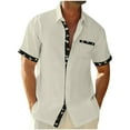 thumbnail image 2 of Xunlbb Men Tops Under $10 Men Casual Color Blocked Turndown Collar Button Short Sleeved Shirt on Clearance, Khaki 2XL, 2 of 9