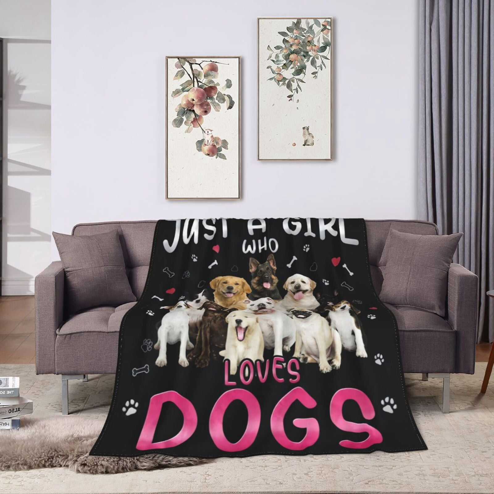 Wijzvio Just A Girl Who Loves Dogs Throw Blanket Soft Fuzzy Fleece Blanket For Couch Bed Living Room Decoration 80"X60"