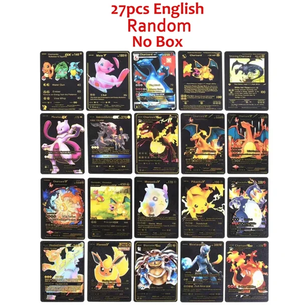 Cartas de Pokémon de Metal dorado y negro, Vmax GX, caja de cartas, Mewtwo, Charizard, Pikachu, Colección rara, tarjeta de entrenador de batalla, juguetes para niños, regalo
