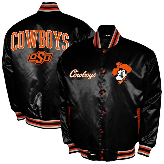 Men's Franchise Club Black Oklahoma State Cowboys Satin Full-Snap Jacket
