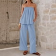 thumbnail image 2 of Laqbezok Women's 2-Piece Summer Set, Sexy Strapless Tube Top and High Waisted Wide Leg Pants Outfit, Casual Solid Color Lounge Tracksuit with Pockets, 2 of 5