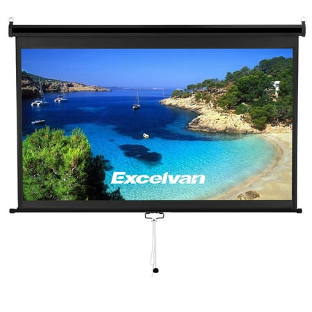 Excelvan Manual Projector Screen with Auto Locking Device, Premium PVC Matte Indoor Outdoor Movie Wrinkle-Free Projection Screen for HDTV Sports Wedding Party Presentations (100 inch 16:9)