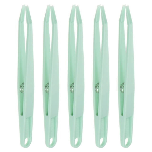 Unique Bargains Sticker Tweezers for Crafting Flat Tip with Spring, Green, 5 Pieces
