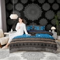 thumbnail image 4 of Erosebridal Bohemian Aztec Bedding Comforter Set, Black Blue Aesthetic Queen Bedding Sets, Navy Reversible 7 Pieces, 4 of 6