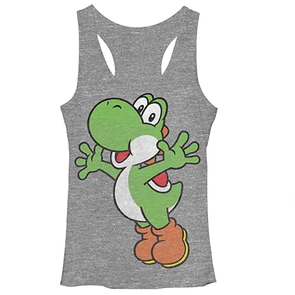 Mario Brothers Yoshi Junior Women's Heathered Gray Tank Top - Large