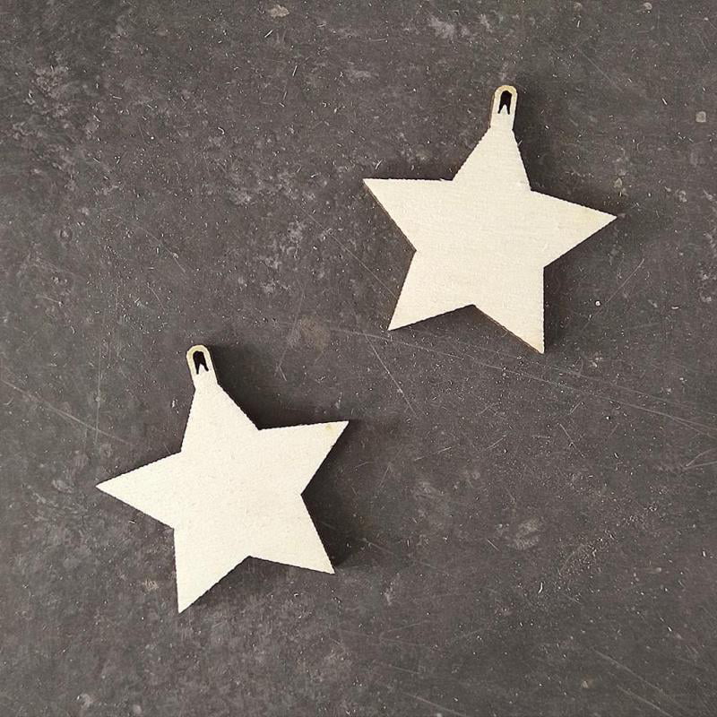 25pcs Wooden Unfinished Star DIY Craft Shapes Gift Tags Hanging Decor Labels 