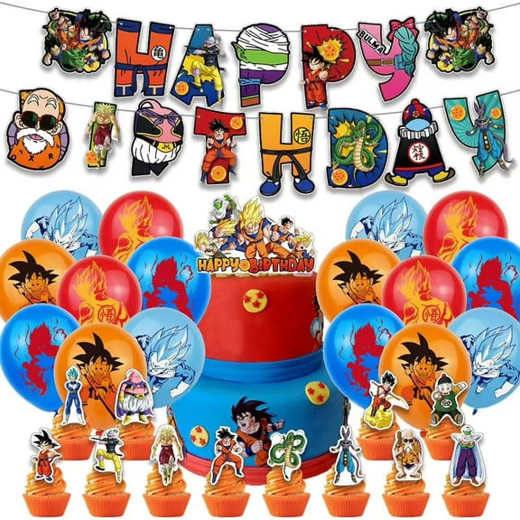 TG Dragon Anime Z Character Theme Birthday Party Decorate Supplies Set for Kids,Include Happy Birthday Banner, Cake Topper, Cupecake Toppers, Latex Balloons