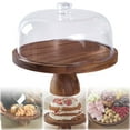 thumbnail image 2 of Acacia Wood Cake Stand with Lid, 1 Pc Footed Round Cake Container, 11.81 Inch Ball Top Handle Covered Cake Stand, Durable Glass Dome Cover,Brown, 2 of 8