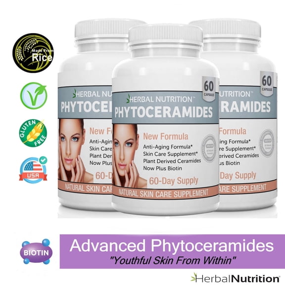 Phytoceramides from Rice with Biotin - 3 60 Ct. Bottles - Younger Looking Skin Guaranteed!