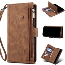 Allytech Case Compatible with Google Pixel 6 Pro 5G 2021 Cover (6.7 inch), [10 Card/Cash Slots][1 Zipper Wallet Design][Cross Body Strap][Wristle Lanyard] Magnetic Snap Protective Case, Brown