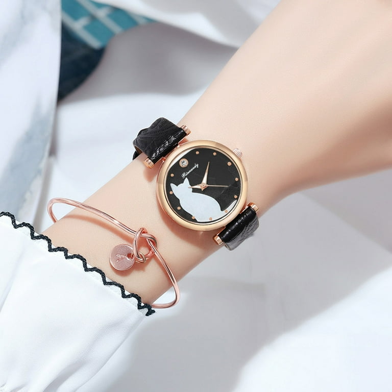 Watches for Women Women s Casual Cute Cat Pattern Bracelet Watch Quartz Mesh Belt Band Fashion Analog Wrist Watches Cute Watch Gifts for