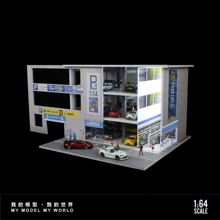 Diorama 1:64 Car Garage Model With LED Lighting, Japanese Parking