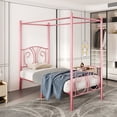 thumbnail image 2 of VECELO Twin Metal Bed Frame, Canopy Four Posters Platform Bed Frame with Headboard & Footboard, No Box Spring Needed, Pink, 2 of 7